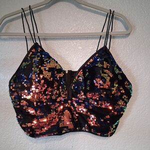 Sequin Black and Multicolor Crop Top